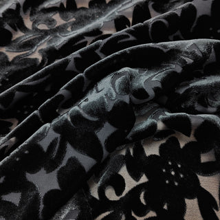 Italian Fashion Designer Floral Black Non-Stretch Burnout Mulberry Silk Devore Velvet DS28523 -20 Momme