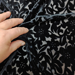 Italian Fashion Designer Floral Black Non-Stretch Burnout Mulberry Silk Devore Velvet DS28523 -20 Momme