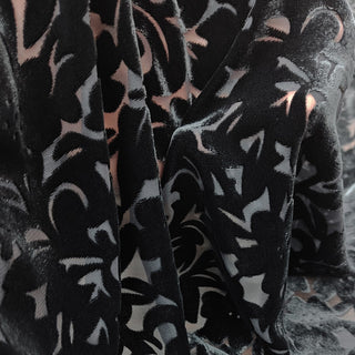 Italian Fashion Designer Floral Black Non-Stretch Burnout Mulberry Silk Devore Velvet DS28523 -20 Momme