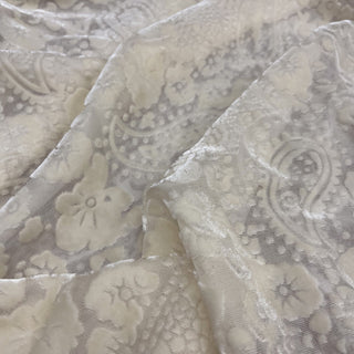 Italian Fashion Designer Paisley Off-White Non-Stretch Burnout Mulberry Silk Devore Velvet DS28524 -20 Momme