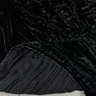 Japanese Luxury Designer Solid Black Non-Stretch Crinkled Mulberry Silk Velvet DS28525 -50 Momme