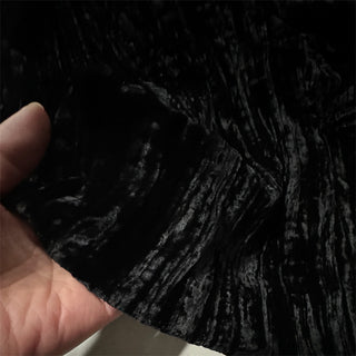 Japanese Luxury Designer Solid Black Non-Stretch Crinkled Mulberry Silk Velvet DS28525 -50 Momme