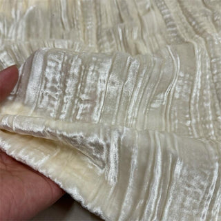 Japanese Luxury Designer Solid Off-White Non-Stretch Crinkled Mulberry Silk Velvet DS28526 -50 Momme