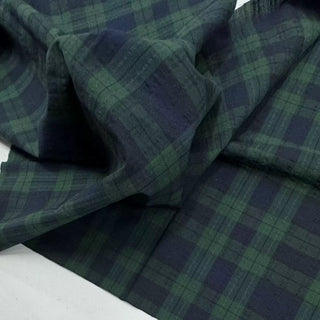 Japanese Fashion Designer Plaid Green Non-Stretch Salt Shrinking / Puckered Cotton Seersucker DS28602