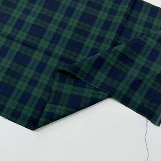 Japanese Fashion Designer Plaid Green Non-Stretch Salt Shrinking / Puckered Cotton Seersucker DS28602