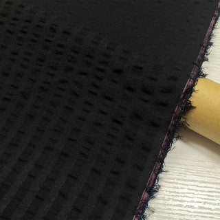 French Fashion Designer Solid Black Non-Stretch Salt Shrinking / Puckered Cotton Seersucker DS28603