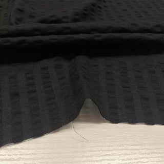 French Fashion Designer Solid Black Non-Stretch Salt Shrinking / Puckered Cotton Seersucker DS28603