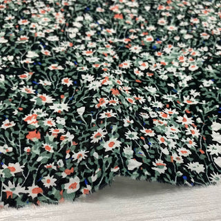 French Fashion Designer Floral Black Non-Stretch Salt Shrinking / Puckered Cotton Seersucker DS28604