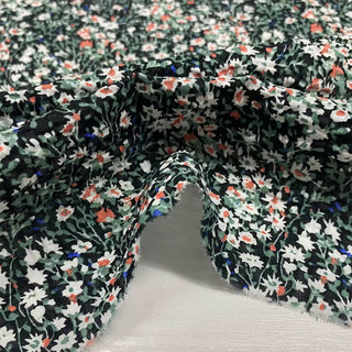 French Fashion Designer Floral Black Non-Stretch Salt Shrinking / Puckered Cotton Seersucker DS28604