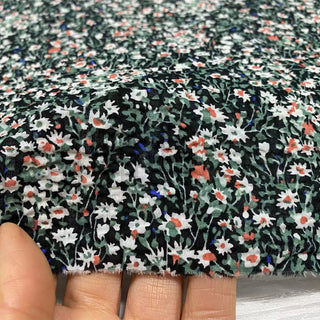 French Fashion Designer Floral Black Non-Stretch Salt Shrinking / Puckered Cotton Seersucker DS28604