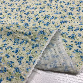 French Fashion Designer Floral Blue Non-Stretch Salt Shrinking / Puckered Cotton Seersucker DS28606