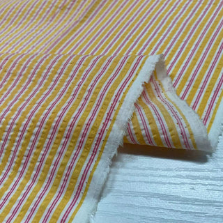 Korean Fashion Designer Stripes Yellow Non-Stretch Salt Shrinking / Puckered Cotton Seersucker DS28608
