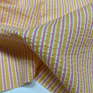 Korean Fashion Designer Stripes Yellow Non-Stretch Salt Shrinking / Puckered Cotton Seersucker DS28608