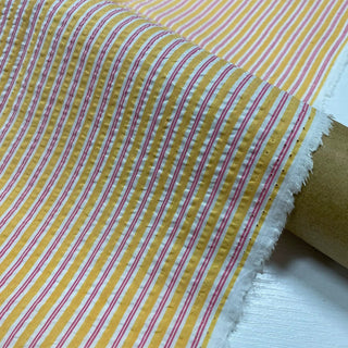 Korean Fashion Designer Stripes Yellow Non-Stretch Salt Shrinking / Puckered Cotton Seersucker DS28608