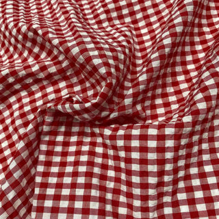 French Fashion Designer Gingham Red Non-Stretch Salt Shrinking / Puckered Cotton Seersucker DS28609