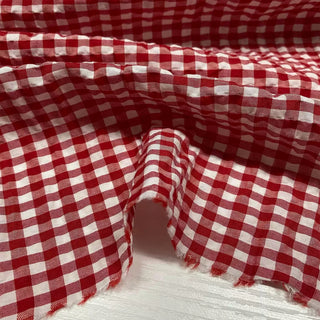 French Fashion Designer Gingham Red Non-Stretch Salt Shrinking / Puckered Cotton Seersucker DS28609