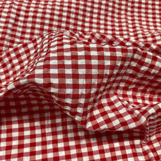 French Fashion Designer Gingham Red Non-Stretch Salt Shrinking / Puckered Cotton Seersucker DS28609