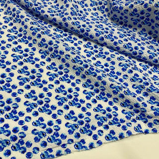 Korean Fashion Designer Floral Blue Non-Stretch Salt Shrinking / Puckered Cotton Seersucker DS28610