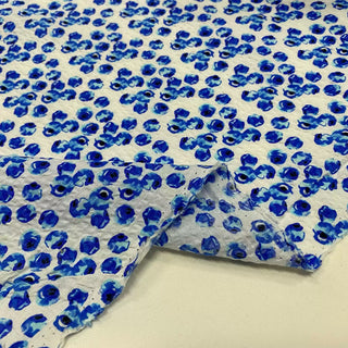 Korean Fashion Designer Floral Blue Non-Stretch Salt Shrinking / Puckered Cotton Seersucker DS28610