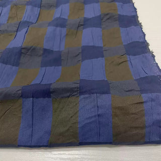 Korean Fashion Designer Gingham Blue Non-Stretch Salt Shrinking / Puckered Cotton Seersucker DS28611