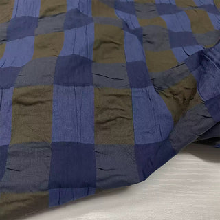 Korean Fashion Designer Gingham Blue Non-Stretch Salt Shrinking / Puckered Cotton Seersucker DS28611