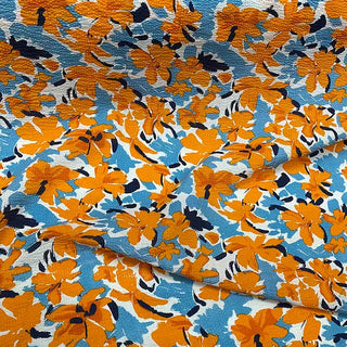 Korean Fashion Designer Floral Orange Non-Stretch Salt Shrinking / Puckered Cotton Seersucker DS28614