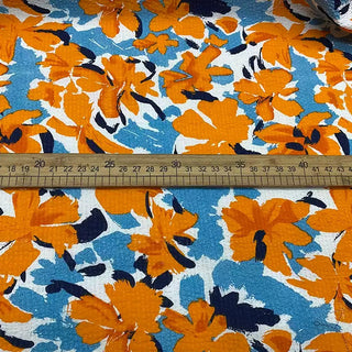 Korean Fashion Designer Floral Orange Non-Stretch Salt Shrinking / Puckered Cotton Seersucker DS28614