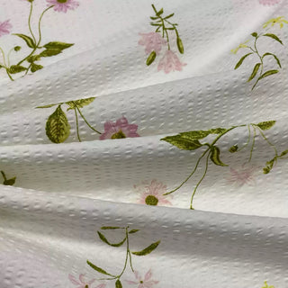 Italian Fashion Designer Floral White Non-Stretch Salt Shrinking / Puckered Cotton Seersucker DS28615