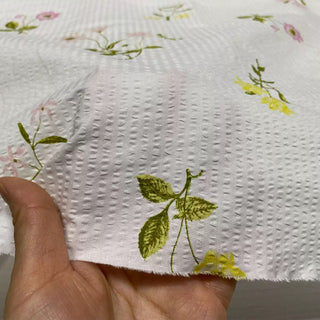 Italian Fashion Designer Floral White Non-Stretch Salt Shrinking / Puckered Cotton Seersucker DS28615