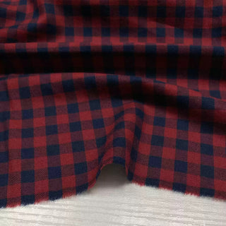 Korean Designer Gingham Red Non-Stretch Peached Cotton Flannel DS28620