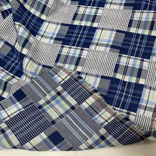 Japanese Designer Plaid Blue Non-Stretch Cotton Double Gauze DS28622