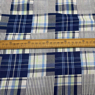 Japanese Designer Plaid Blue Non-Stretch Cotton Double Gauze DS28622