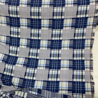 Japanese Designer Plaid Blue Non-Stretch Cotton Double Gauze DS28622