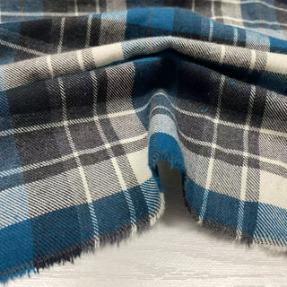 Japanese Designer Plaid Blue Non-Stretch Peached Cotton Flannel DS28623