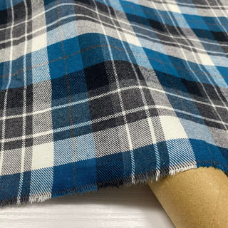 Japanese Designer Plaid Blue Non-Stretch Peached Cotton Flannel DS28623