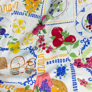 Yardblox Exclusive Japanese Fashion Designer Fruits and Vegetables White Non-Stretch Cotton Plain Woven DS29502