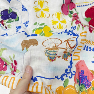 Yardblox Exclusive Japanese Fashion Designer Fruits and Vegetables White Non-Stretch Cotton Plain Woven DS29502