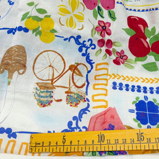 Yardblox Exclusive Japanese Fashion Designer Fruits and Vegetables White Non-Stretch Cotton Plain Woven DS29502