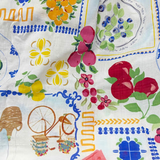 Yardblox Exclusive Japanese Fashion Designer Fruits and Vegetables White Non-Stretch Cotton Plain Woven DS29502