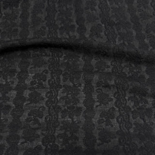 French Fashion Designer Floral Black Stretch Open Weave Wool Acrylic Blended Jacquard Sweater Knit DS29506