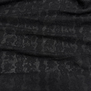 French Fashion Designer Floral Black Stretch Open Weave Wool Acrylic Blended Jacquard Sweater Knit DS29506