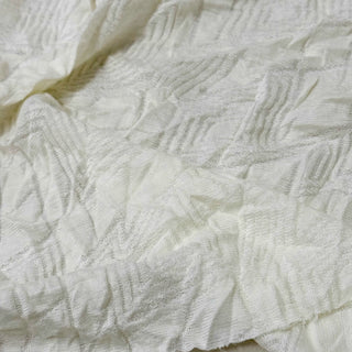 French Fashion Designer Geometric Off-White Stretch Open Weave Wool Acrylic Blended Jacquard Sweater Knit DS29510