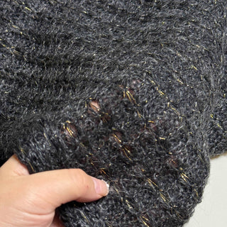 French Fashion Designer Solid Gray Stretch Open Weave Wool Lurex Blended Sweater Knit DS29511