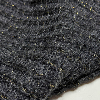 French Fashion Designer Solid Gray Stretch Open Weave Wool Lurex Blended Sweater Knit DS29511