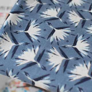 Japanese Fashion Designer Floral Blue Non-Stretch Washed Cotton Pinwale Corduroy DS29513