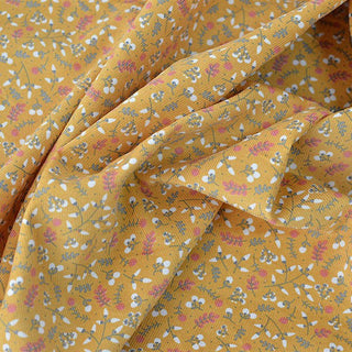 Japanese Fashion Designer Floral Yellow Non-Stretch Washed Cotton Pinwale Corduroy DS29515