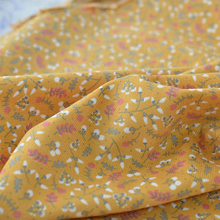 Japanese Fashion Designer Floral Yellow Non-Stretch Washed Cotton Pinwale Corduroy DS29515