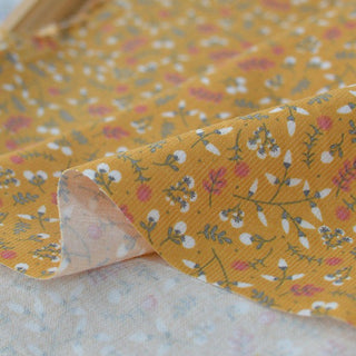 Japanese Fashion Designer Floral Yellow Non-Stretch Washed Cotton Pinwale Corduroy DS29515