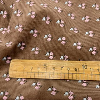 Japanese Fashion Designer Floral Brown Non-Stretch Cotton Pinwale Corduroy DS29517
