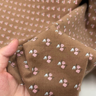Japanese Fashion Designer Floral Brown Non-Stretch Cotton Pinwale Corduroy DS29517